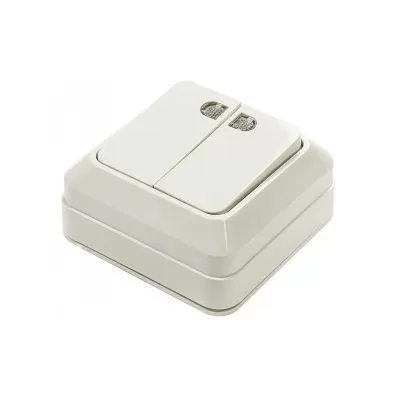 Выключатель двухклавишный с подсветкой BOLLETO 7123 белый накладной