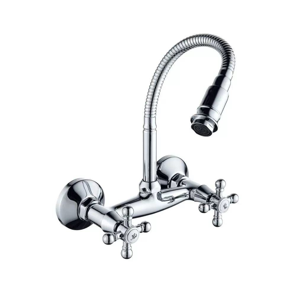 Смеситель для кухни двухручковый хром Potato Эверест B 47-333 (гибкий излив)