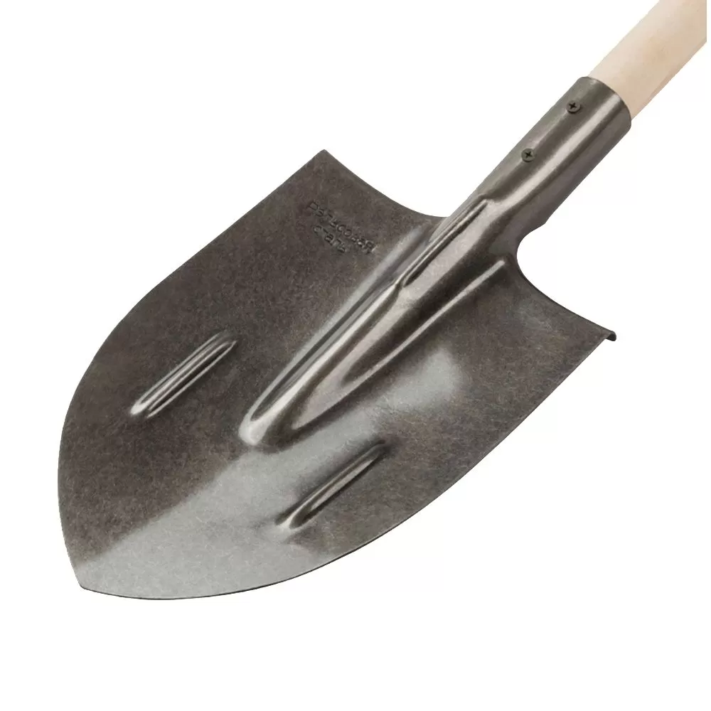 Лопата штыковая рельсовая сталь с РЕБРАМИ ЖЕСТКОСТИ упак.(10 шт.) с черенком* (КИТАЙ)