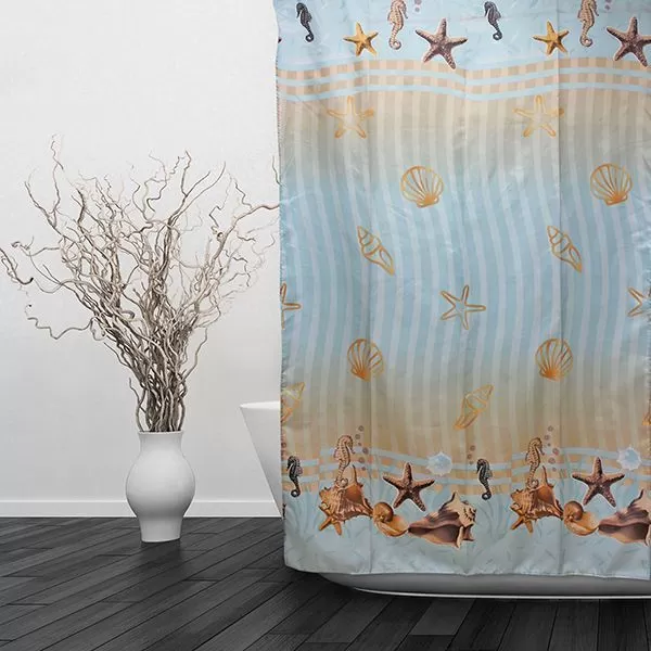 Штора для ванной тканевая голубая, море ВТ-821726 , "Дорофей", 180*180