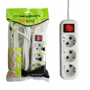 Сет. удлинитель ПВС 3х1 3роз.  7м 16А земля, выкл (корпус АБС-пластик) E1М