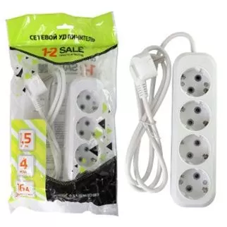 Сет. удлинитель ПВС 3х1 4роз. 1.5м 16А земля (корпус АБС-пластик) E1М