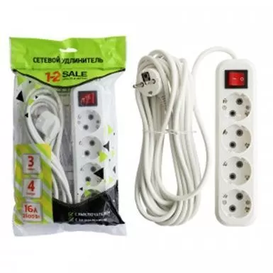 Сет. удлинитель ПВС 3х1 4роз. 3м 16А земля, выкл (корпус АБС-пластик) E1М