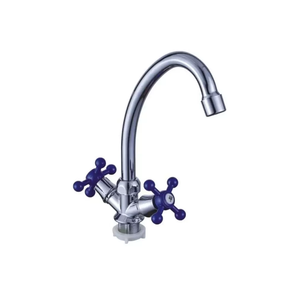 Смеситель для кухни двухручковый  синий с хромом  Potato Эверест B49-353